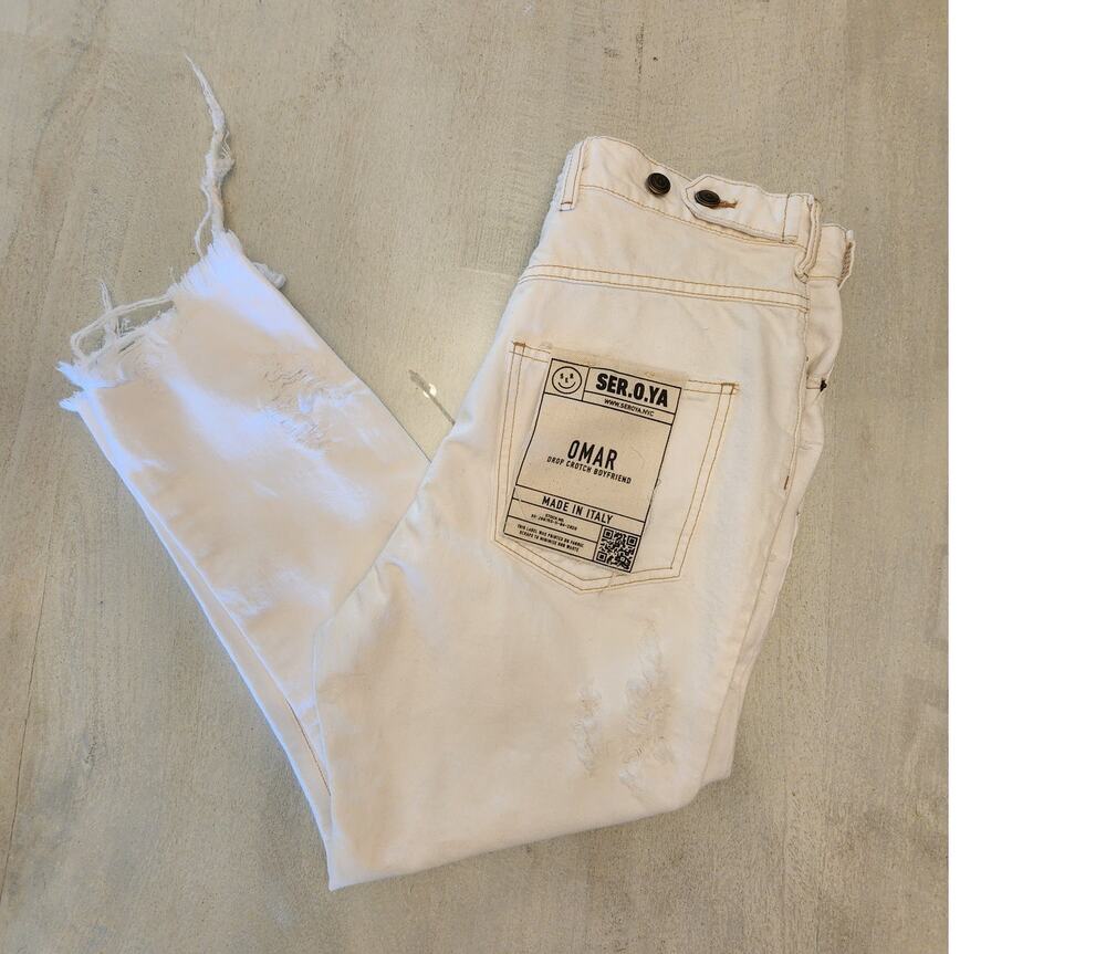 SER.O.YA Omar Drop Crotch Boyfriend Denim SZ 26 White Jeans Distressed